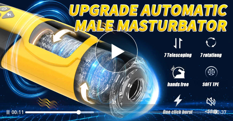 Copo Masturbador Masculino Automático com Rotação Telescópica - Simula Sexo Oral e Penetração