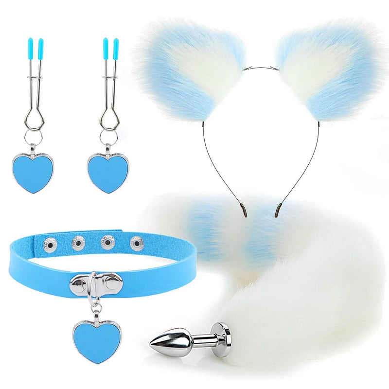 Conjunto de Brinquedos Eróticos com Plug Anal e Acessórios de Fantasia de Raposa