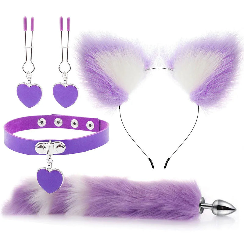 Conjunto de Brinquedos Eróticos com Plug Anal e Acessórios de Fantasia de Raposa