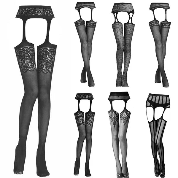 Meia-Calça de Rede com Cinta e Suspensor Sexy