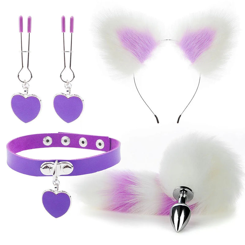 Conjunto de Brinquedos Eróticos com Plug Anal e Acessórios de Fantasia de Raposa