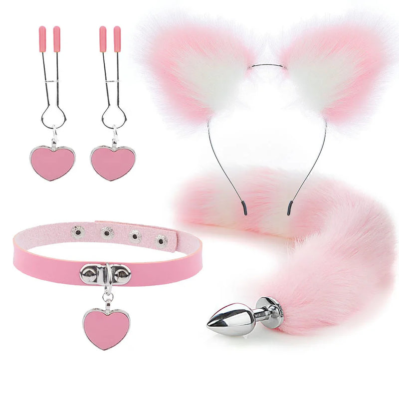 Conjunto de Brinquedos Eróticos com Plug Anal e Acessórios de Fantasia de Raposa