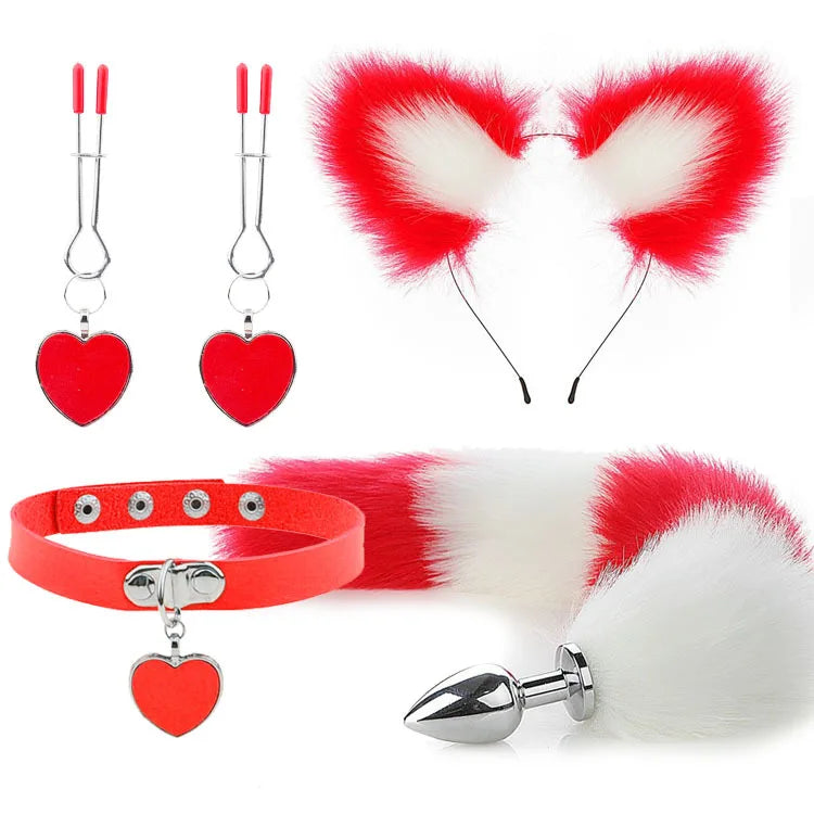 Conjunto de Brinquedos Eróticos com Plug Anal e Acessórios de Fantasia de Raposa