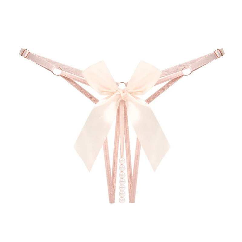 Fio Dental Preto com Laço e Detalhes em Perolas - Lingerie Feminina Sexy