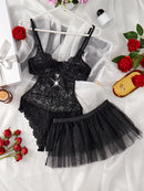 Conjunto de Lingerie Sexy em Renda - 2 Peças com Sutiã e Cinta
