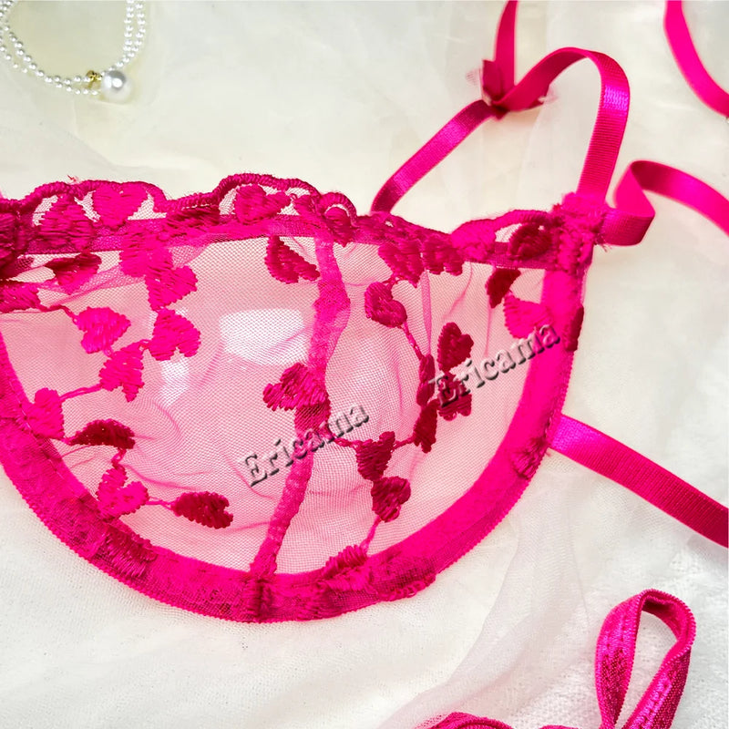 Conjunto de lingerie feminina noite linda sexy 2 peças floral bordado