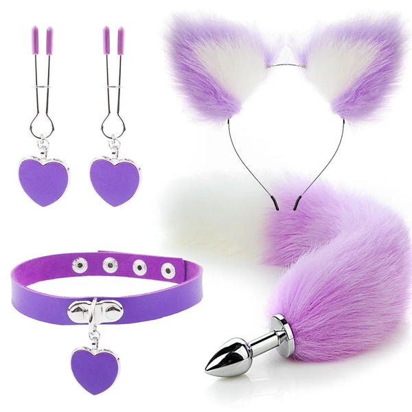 Conjunto de Brinquedos Eróticos com Plug Anal e Acessórios de Fantasia de Raposa