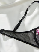 Conjunto de calcinha e sutiã sexy transparente e bordado
