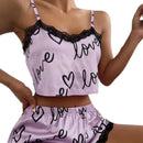 Short doll - Conjunto de 2 peças de pijama feminino, shorts, roupa íntima estampada, pijama, lingerie sexy, camisolas, regatas, camisola, roupa de dormir feminina