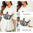 Corselet modelador de renda sensual para mulheres com corrente de pérolas