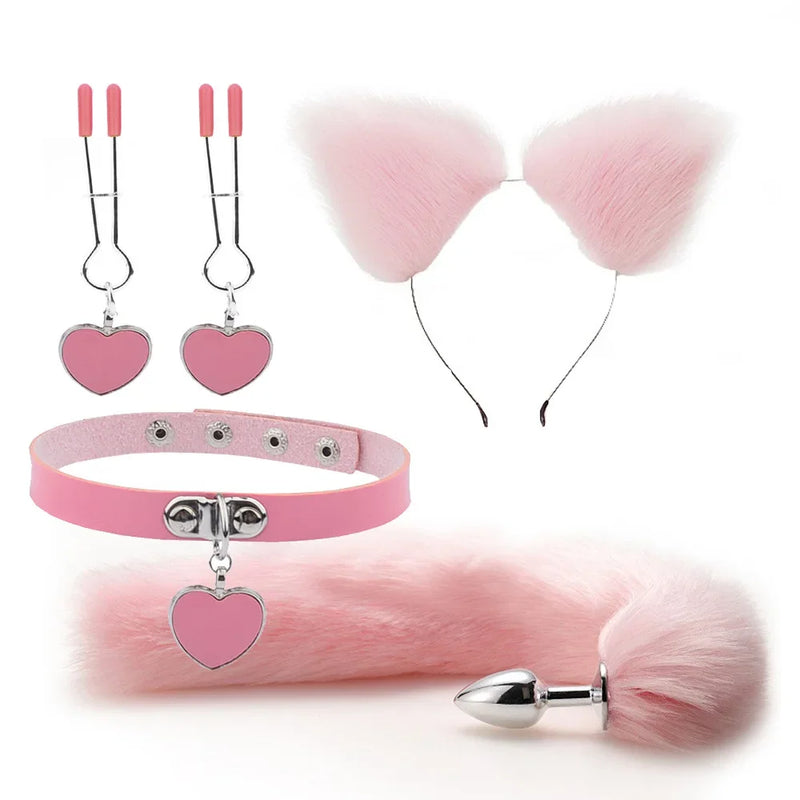 Conjunto de Brinquedos Eróticos com Plug Anal e Acessórios de Fantasia de Raposa