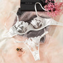 Conjunto de lingerie de renda requintada de duas peças florais transparentes, sutiã ultrafino, conjunto de calcinhas, lingerie exótica sólida para mulheres 2024