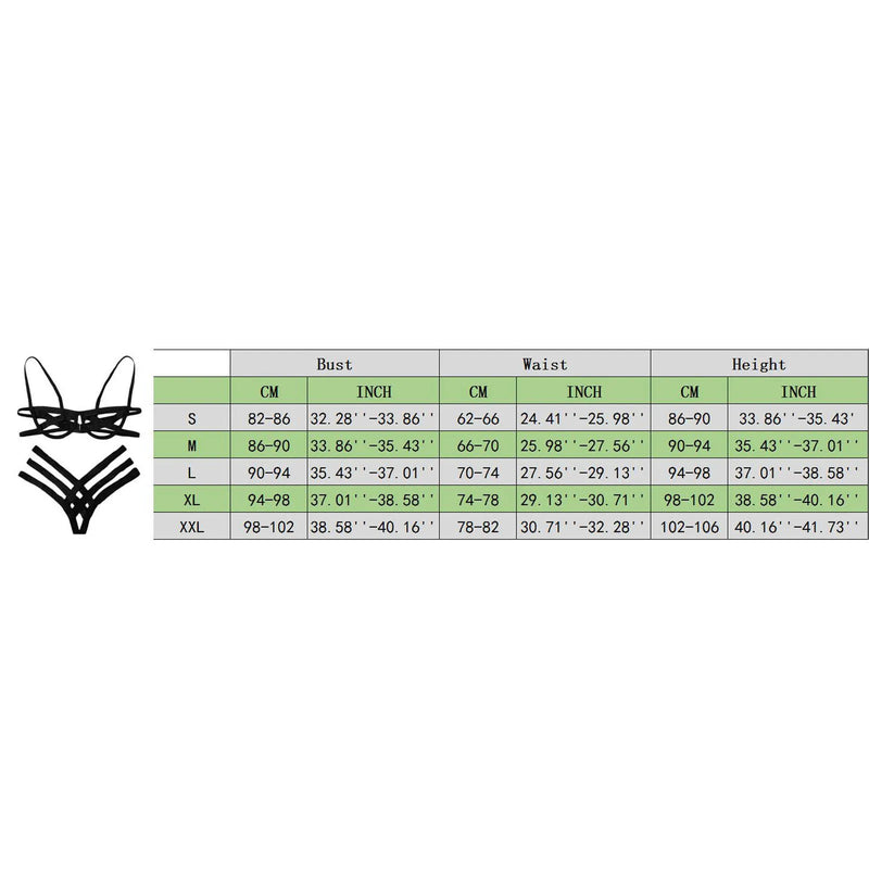 Conjunto de lingerie de arnês de bondage feminino, sutiã elástico vazado