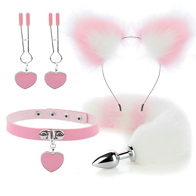 Conjunto de Brinquedos Eróticos com Plug Anal e Acessórios de Fantasia de Raposa