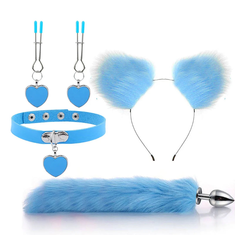 Conjunto de Brinquedos Eróticos com Plug Anal e Acessórios de Fantasia de Raposa