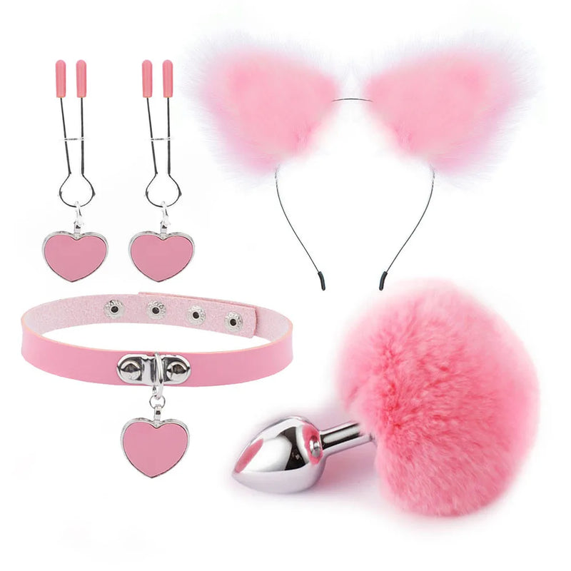 Conjunto de Brinquedos Eróticos com Plug Anal e Acessórios de Fantasia de Raposa