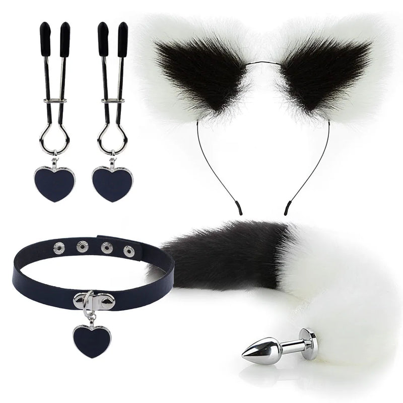 Conjunto de Brinquedos Eróticos com Plug Anal e Acessórios de Fantasia de Raposa