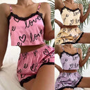 Short doll - Conjunto de 2 peças de pijama feminino, shorts, roupa íntima estampada, pijama, lingerie sexy, camisolas, regatas, camisola, roupa de dormir feminina