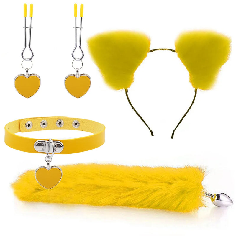 Conjunto de Brinquedos Eróticos com Plug Anal e Acessórios de Fantasia de Raposa