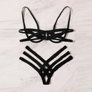 Conjunto de lingerie de arnês de bondage feminino, sutiã elástico vazado