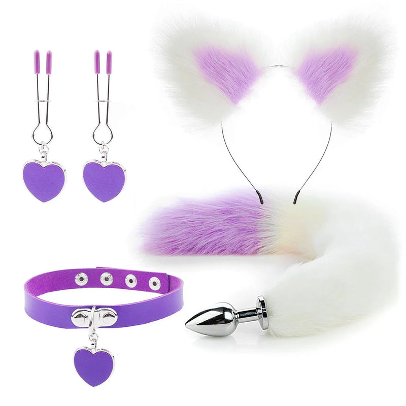 Conjunto de Brinquedos Eróticos com Plug Anal e Acessórios de Fantasia de Raposa