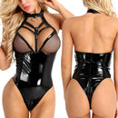 Conjunto de Lingerie Sexy em Couro Sintético - Vestido Babydoll Erótico para Fantasia e Cosplay