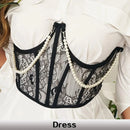 Corselet modelador de renda sensual para mulheres com corrente de pérolas