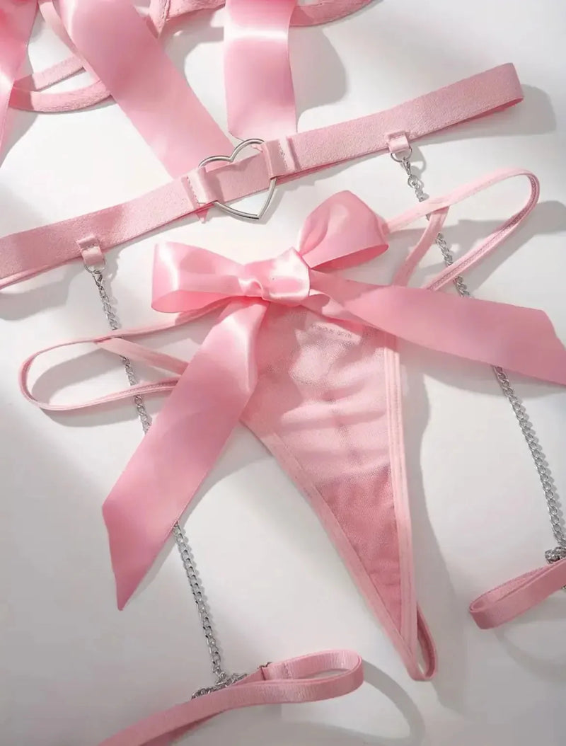 Conjunto de sutiã e calcinha transparentes femininos com liga