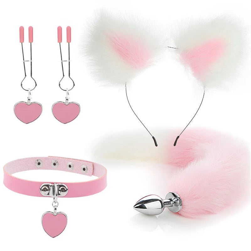 Conjunto de Brinquedos Eróticos com Plug Anal e Acessórios de Fantasia de Raposa