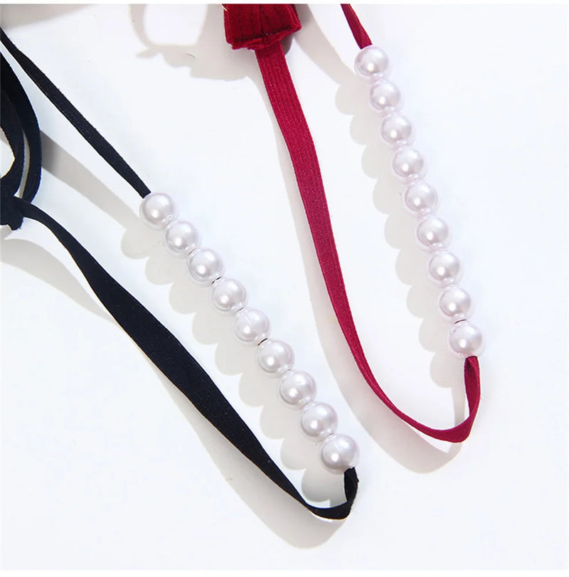 Fio Dental Preto com Laço e Detalhes em Perolas - Lingerie Feminina Sexy
