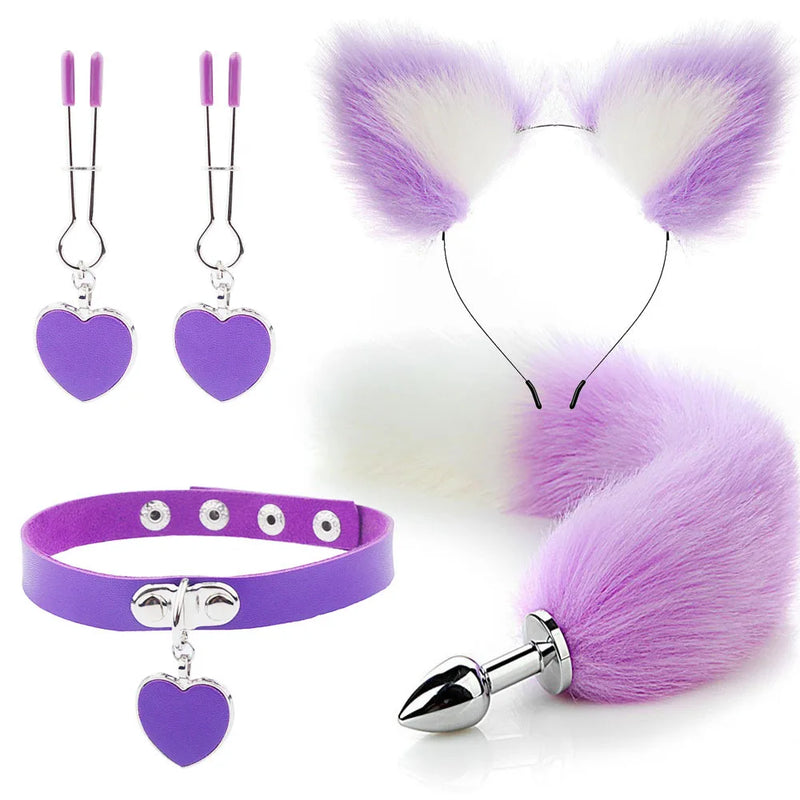 Conjunto de Brinquedos Eróticos com Plug Anal e Acessórios de Fantasia de Raposa