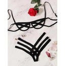 Conjunto de lingerie de arnês de bondage feminino, sutiã elástico vazado