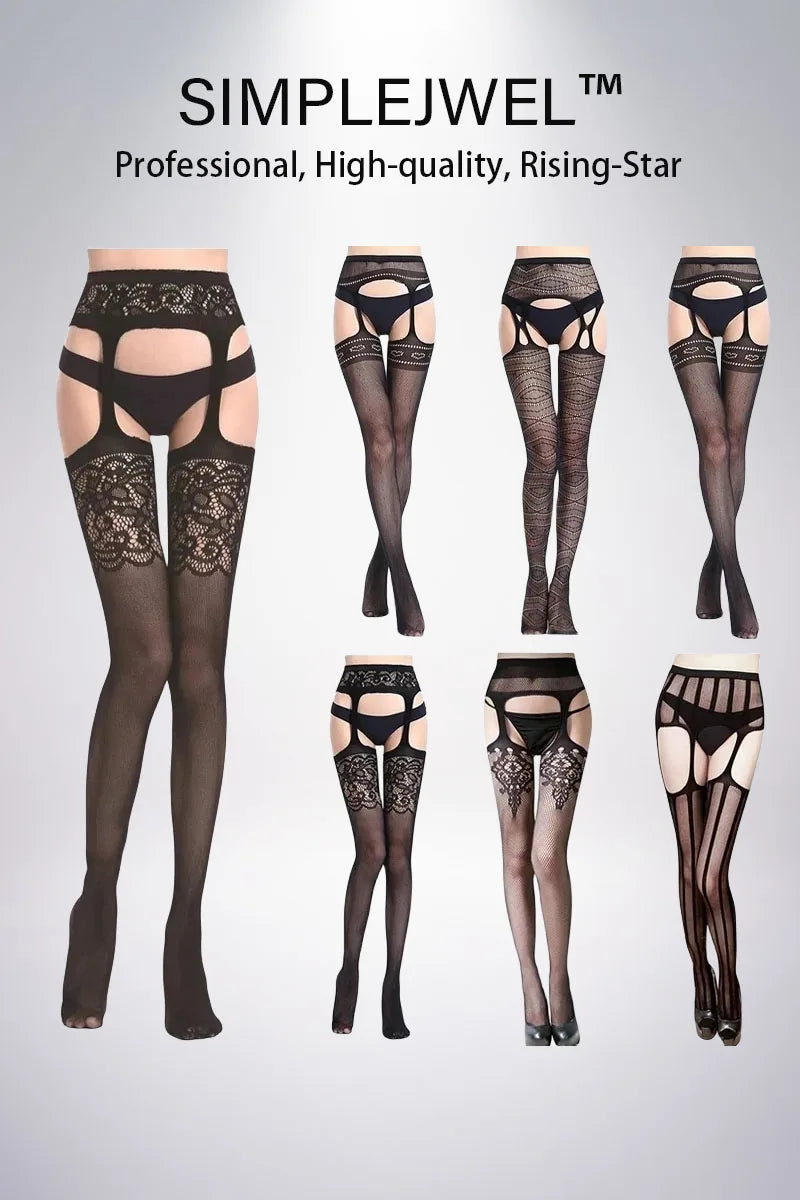 Meia-Calça de Rede com Cinta e Suspensor Sexy