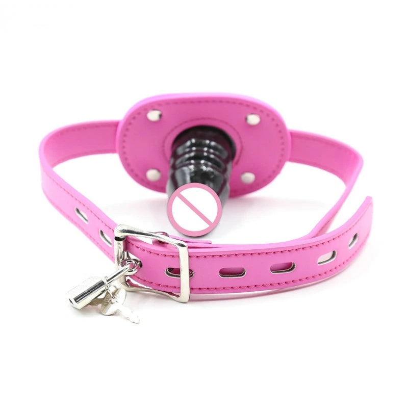 Plug Peniano de Silicone com Gag de Boca e Arnês de Couro - Acessório BDSM para Casais