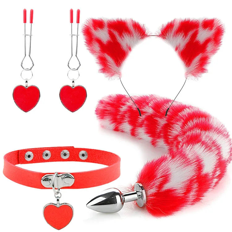 Conjunto de Brinquedos Eróticos com Plug Anal e Acessórios de Fantasia de Raposa
