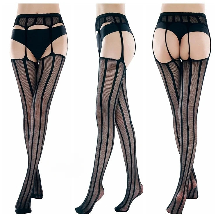 Meia-Calça de Rede com Cinta e Suspensor Sexy