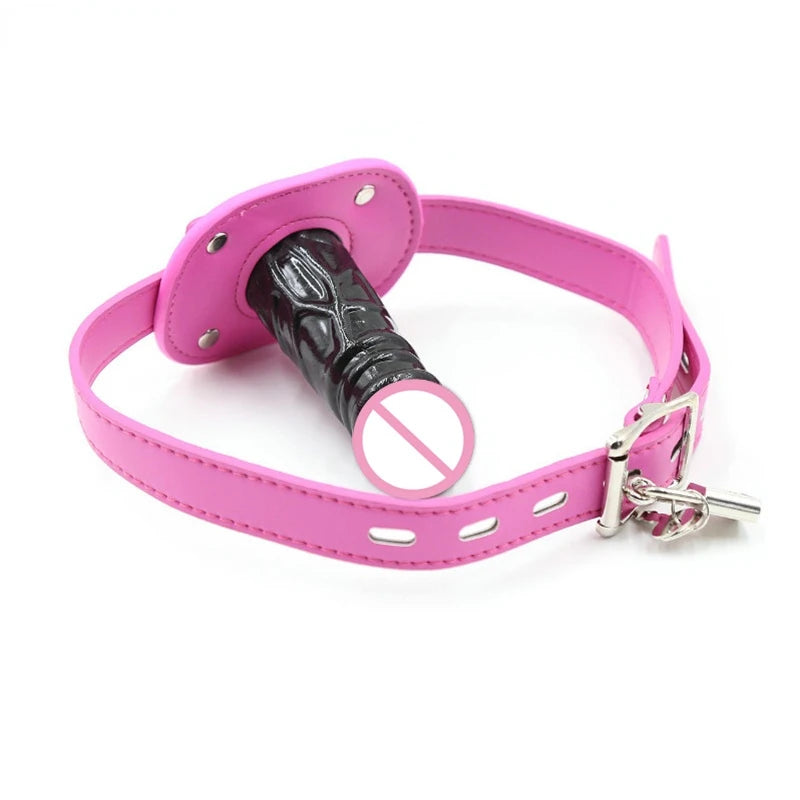 Plug Peniano de Silicone com Gag de Boca e Arnês de Couro - Acessório BDSM para Casais