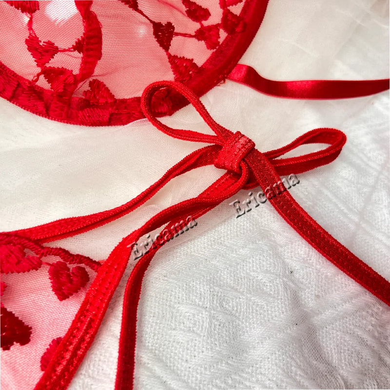 Conjunto de lingerie feminina noite linda sexy 2 peças floral bordado