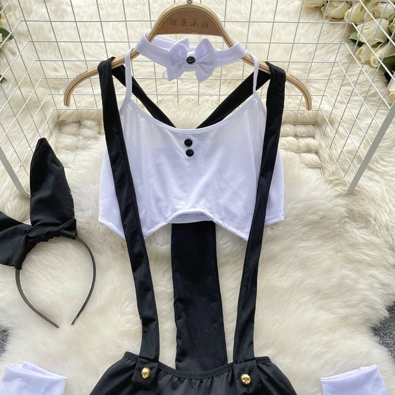 Macacão Sem Mangas Alças Shorts Uniforme Conjunto Exótico Pornográfico Lingerie Ternos Mulher
