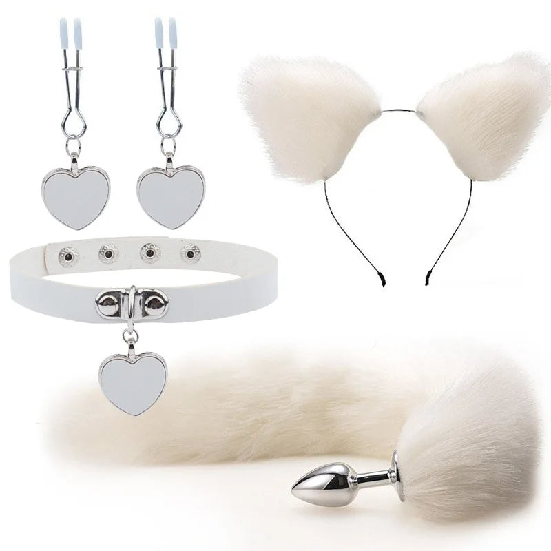 Conjunto de Brinquedos Eróticos com Plug Anal e Acessórios de Fantasia de Raposa