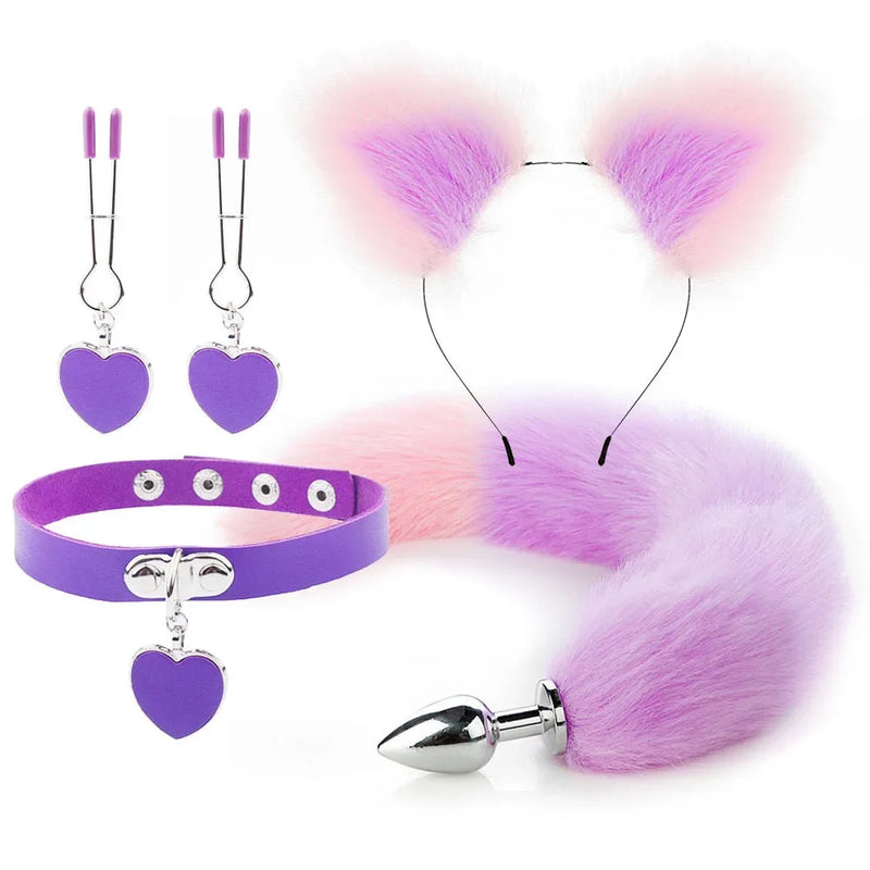 Conjunto de Brinquedos Eróticos com Plug Anal e Acessórios de Fantasia de Raposa